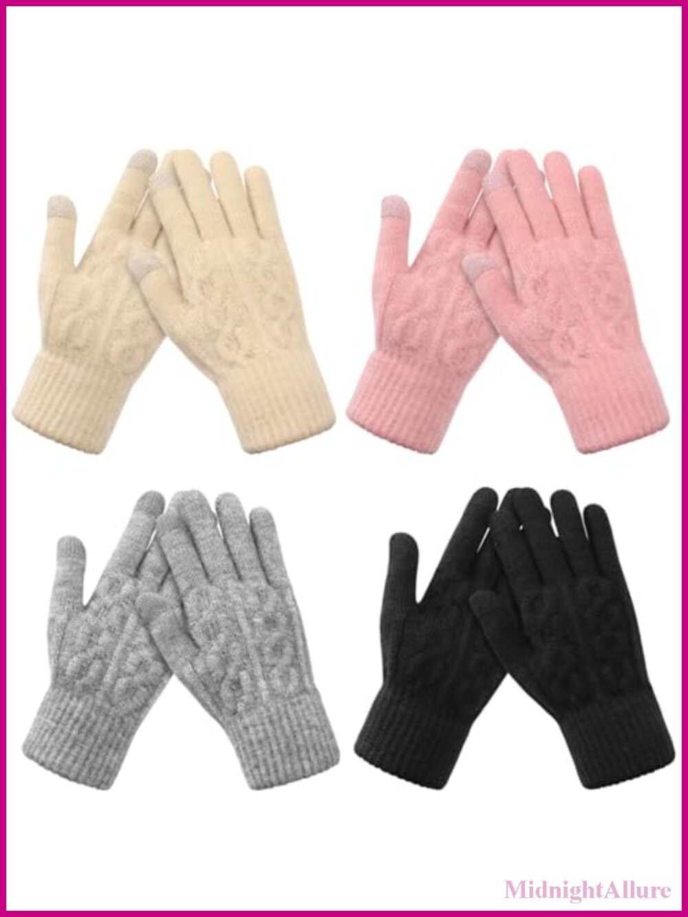 4 Pairs Winter Gloves Acrylic Knit Warm Lining Touchscreen Women